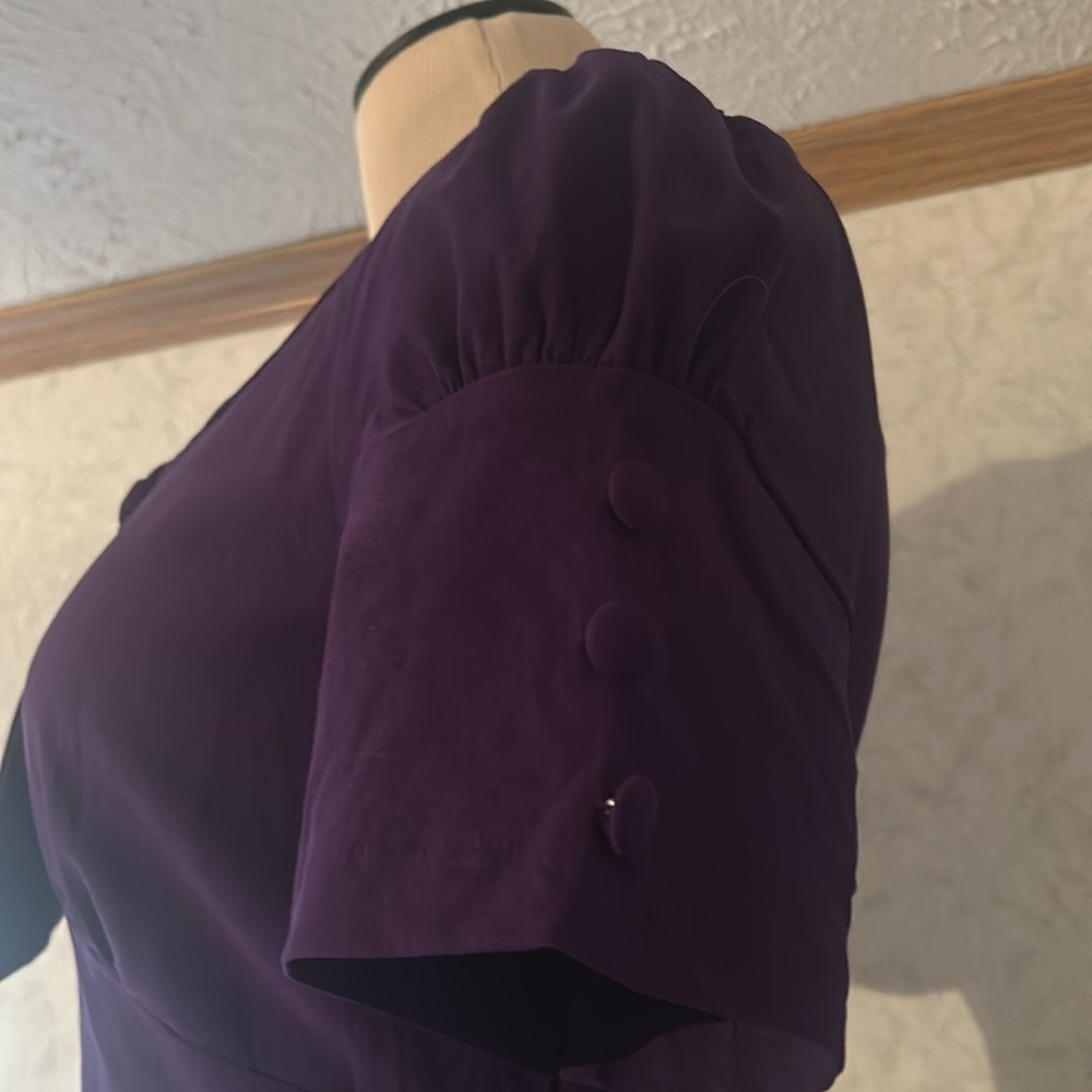 Elegant Purple Midi Dress with Waist Belt - Picture 3 of 6